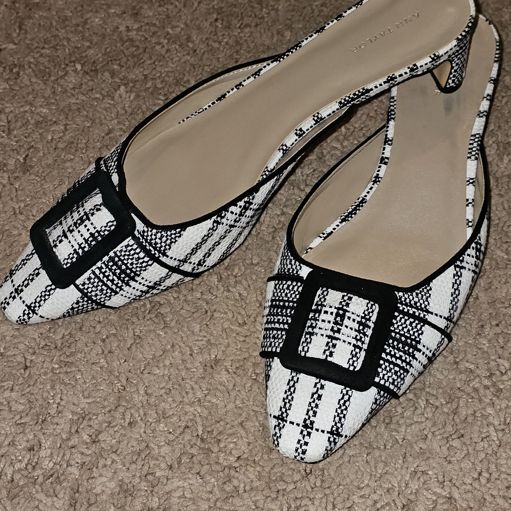 Ann Taylor Plaid Mules with Buckle